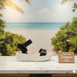 Black Platform Sandal with White Sole - Women's "SURF" Comfortable Summer Shoe